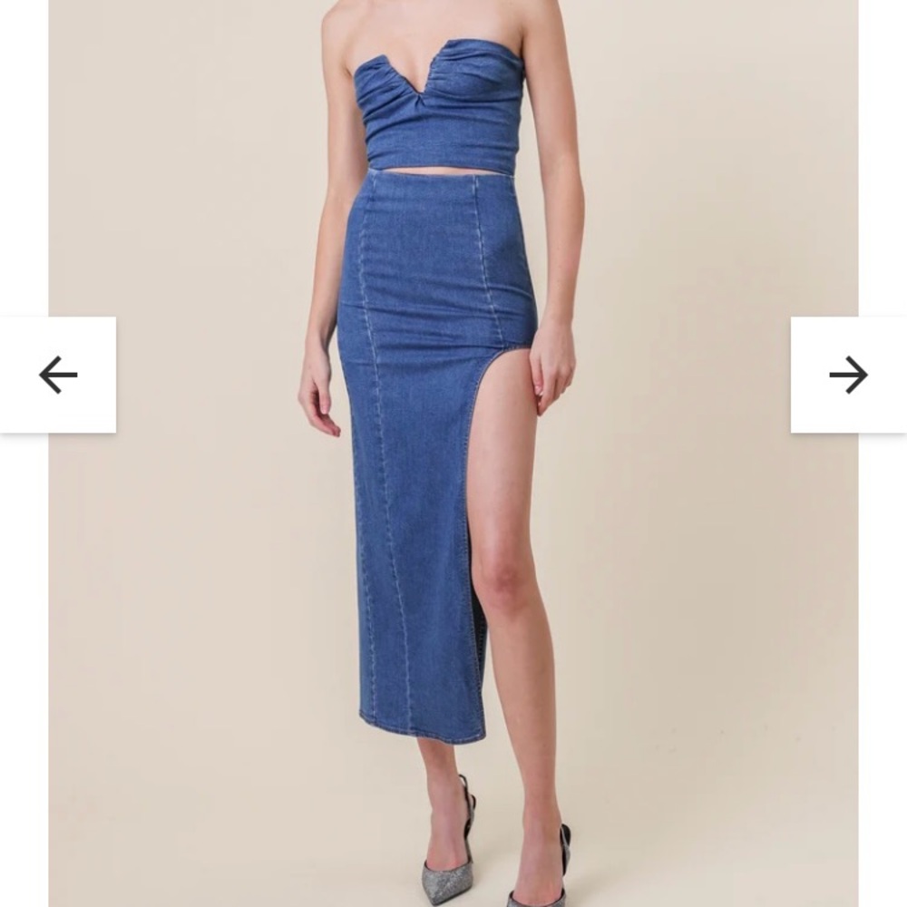 CURRENT SEASON REVOLVE Line & Dot Blue Skirt and corset